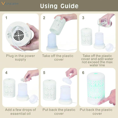 Essential Oil Diffusers Aromatherapy Humidifier: White Ceramic Aroma Infuser for Home Bedroom Office Desk,100Ml Diffuser for Room, Small Ultrasonic Machine Waterless Auto-Off