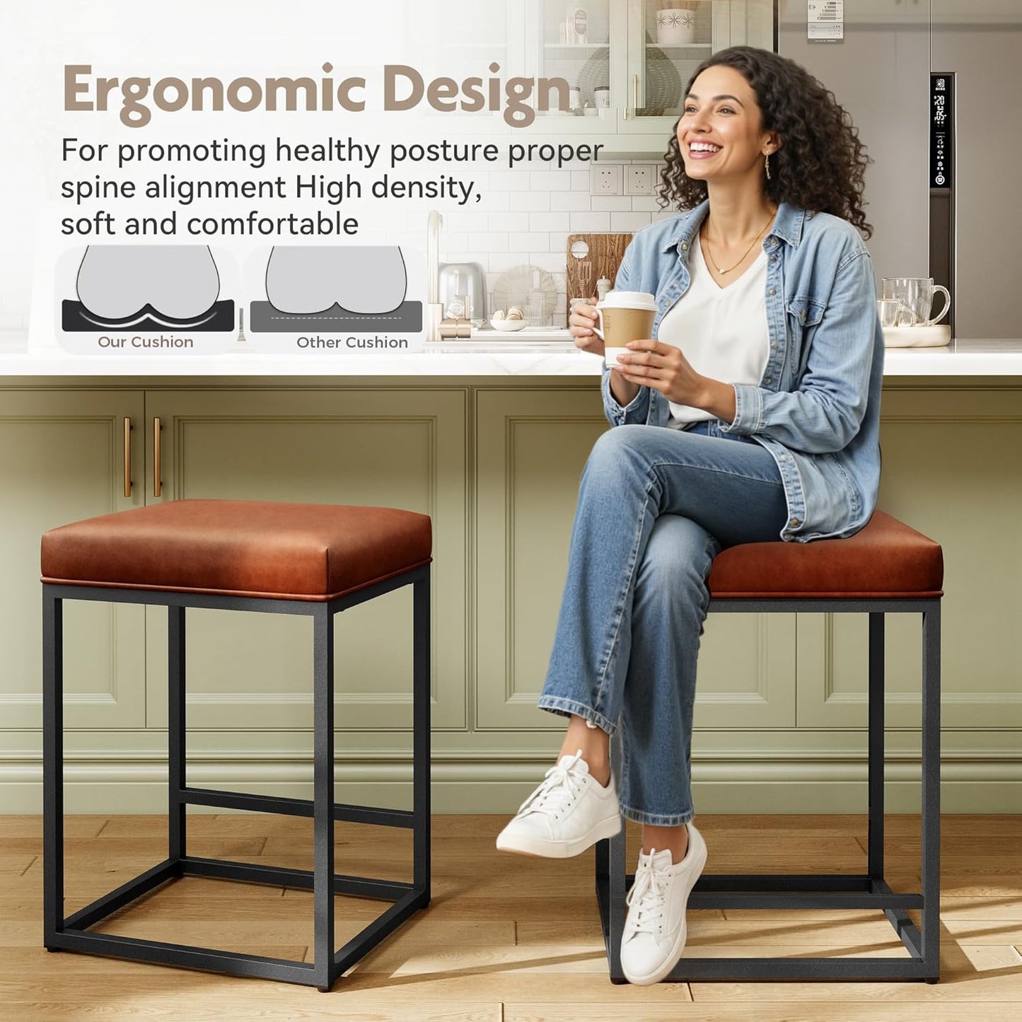 Bar Height Bar Stools 30 Inch Set of 2 for Kitchen Counter Backless Industrial Stool Modern Upholstered Barstool Countertop Saddle Chair Island Stool,330 LBS Bear Capacity,(30 Inch,Brown)