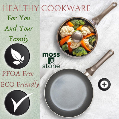 6 Pcs Dark Grey Nonstick Cookware Set, Pots and Pans Set Non Stick with Glass Lid, Induction Cookware, Stay-Cool Handle PTFE/PFOA Kitchen Pots 6-Piece with Frying Pans & Saucepan